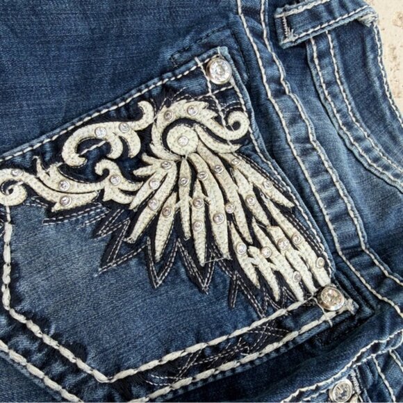 Miss Me Jeans Size 27 Mid Rise Skinny Rhinestone Bling Embroidered Western Women - Picture 2 of 7